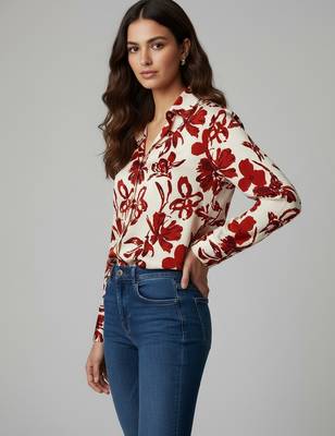 Rust color designer printed super satin fabric elegant printed shirt for girls 3