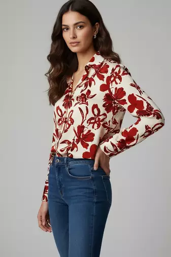 Rust color designer printed super satin fabric elegant printed shirt for girls