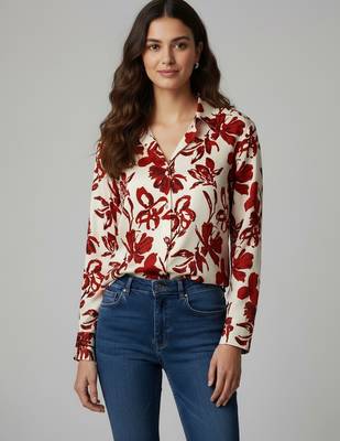 Rust color designer printed super satin fabric elegant printed shirt for girls 4