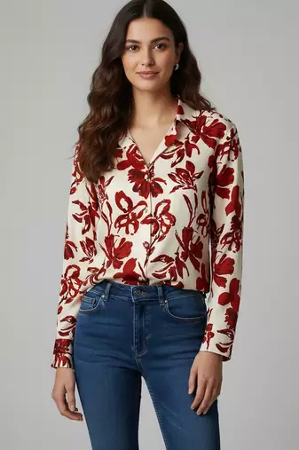Rust color designer printed super satin fabric elegant printed shirt for girls