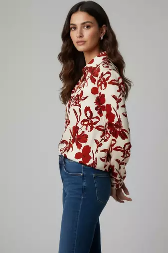Rust color designer printed super satin fabric elegant printed shirt for girls