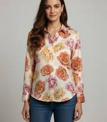 Cream color designer printed super satin fabric elegant printed shirt for girls