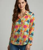 Mustard color designer printed super satin fabric elegant printed shirt for girls