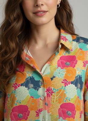 Mustard color designer printed super satin fabric elegant printed shirt for girls 3