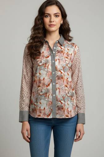 Grey color designer printed super satin fabric elegant printed shirt for girls
