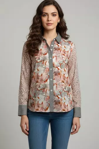 Grey color designer printed super satin fabric elegant printed shirt for girls