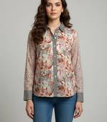 Grey color designer printed super satin fabric elegant printed shirt for girls