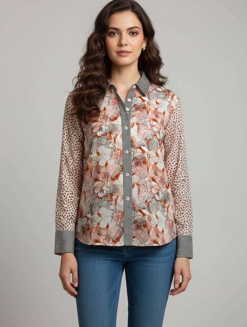 Grey color designer printed super satin fabric elegant printed shirt for girls