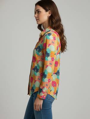 Mustard color designer printed super satin fabric elegant printed shirt for girls 5