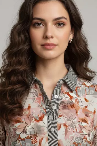 Grey color designer printed super satin fabric elegant printed shirt for girls