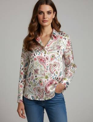 White color designer printed super satin fabric elegant printed shirt for girls 1