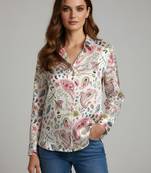White color designer printed super satin fabric elegant printed shirt for girls
