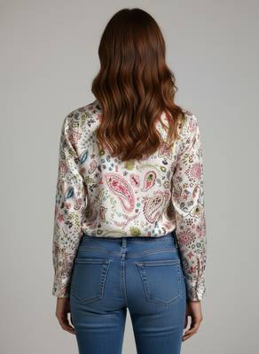 White color designer printed super satin fabric elegant printed shirt for girls 2