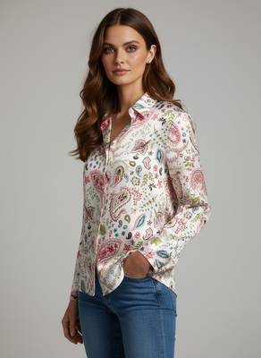 White color designer printed super satin fabric elegant printed shirt for girls 3