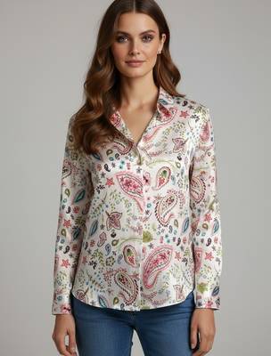 White color designer printed super satin fabric elegant printed shirt for girls 4