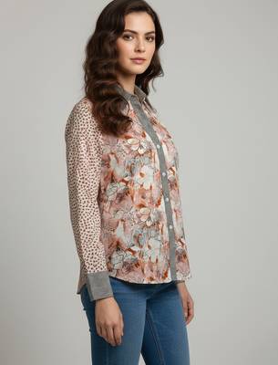 Grey color designer printed super satin fabric elegant printed shirt for girls 5