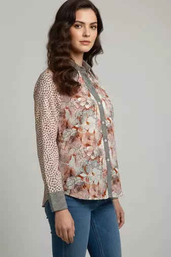 Grey color designer printed super satin fabric elegant printed shirt for girls