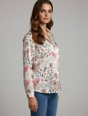 White color designer printed super satin fabric elegant printed shirt for girls 5