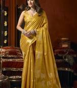 Golden heavy tissue with allover cow butta & fancy tassels saree