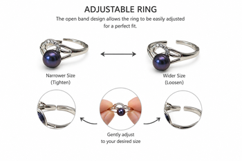 Black pearl finger ring with cz stones, silver-tone 3