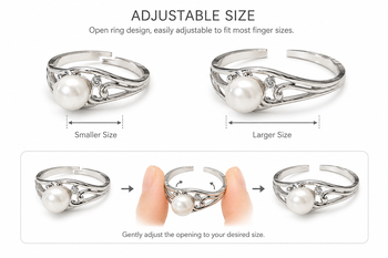 Pearl finger ring with filigree silver band, adjustable 3