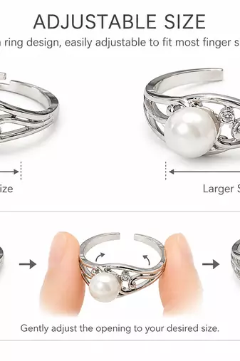 Pearl finger ring with filigree silver band, adjustable