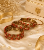 Designer Gold Plated Red Meenakari Bangle Set