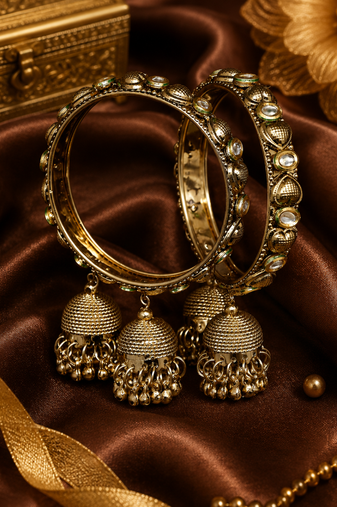Traditional Gold Plated Jhumki Charm Bangles