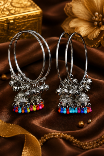 Silver Plated Jhumki Charm Bangle Set for Women