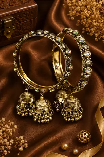 Traditional Gold Plated Jhumki Charm Bangles