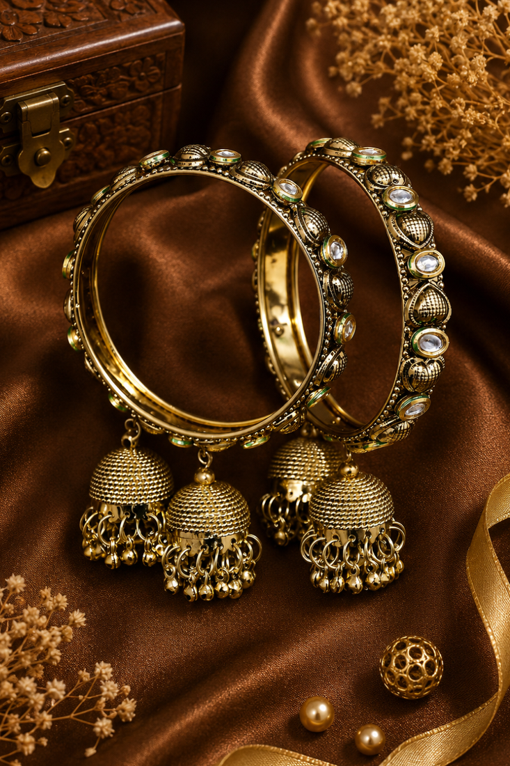 Traditional Gold Plated Jhumki Charm Bangles