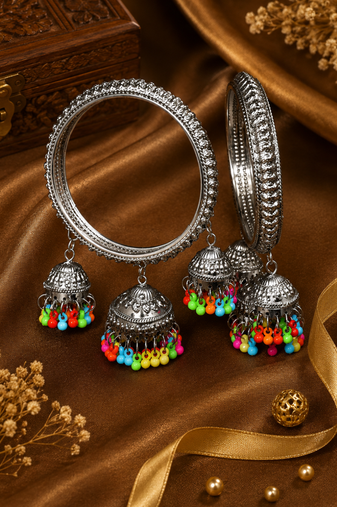 Festive Silver Plated Jhumki Bangles