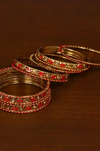 Designer Gold Plated Red Meenakari Bangle Set