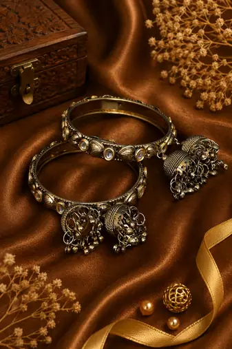 Traditional Gold Plated Jhumki Charm Bangles