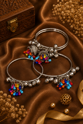 Silver Plated Jhumki Charm Bangle Set for Women 3