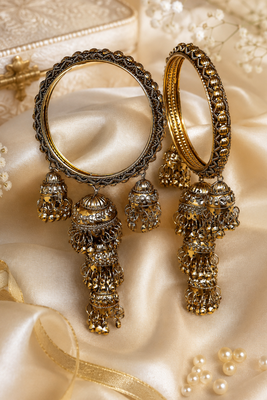 Antique Gold Plated Jhumki Charm Bangle Set 1