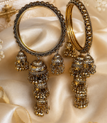 Antique Gold Plated Jhumki Charm Bangle Set