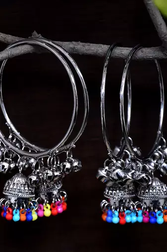 Silver Plated Jhumki Charm Bangle Set for Women