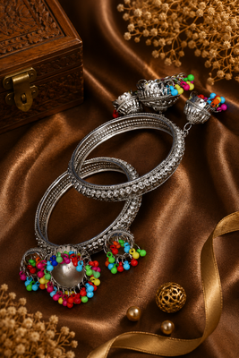 Festive Silver Plated Jhumki Bangles 3