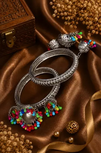 Festive Silver Plated Jhumki Bangles