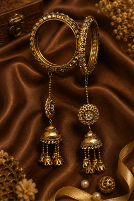 Antique Gold Plated Jhumki Bangle Set 2