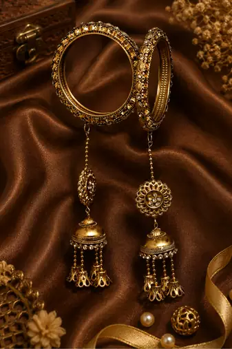 Antique Gold Plated Jhumki Bangle Set