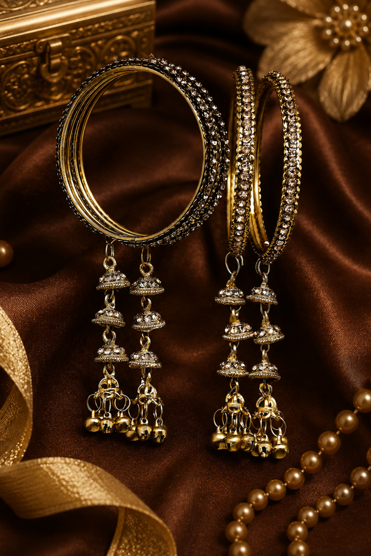 Antique Gold Plated Stone Studded Jhumki Bangle