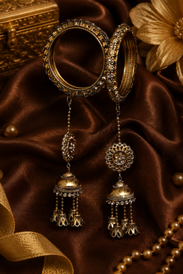Antique Gold Plated Jhumki Bangle Set 3
