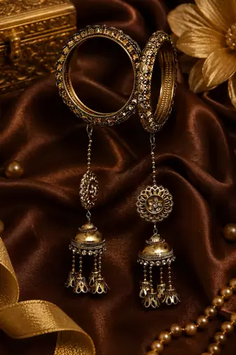 Antique Gold Plated Jhumki Bangle Set