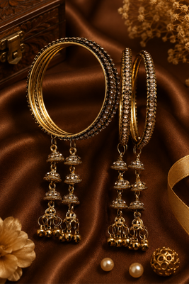 Antique Gold Plated Stone Studded Jhumki Bangle 2