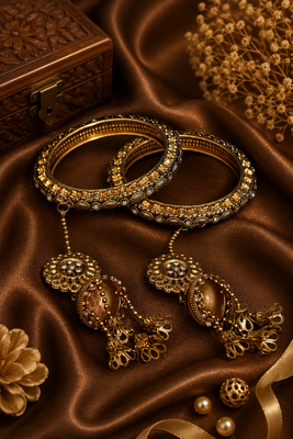 Antique Gold Plated Jhumki Bangle Set 4