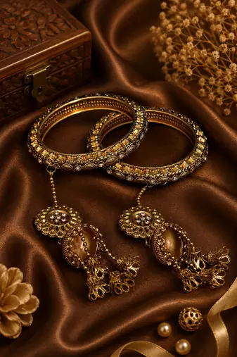 Antique Gold Plated Jhumki Bangle Set