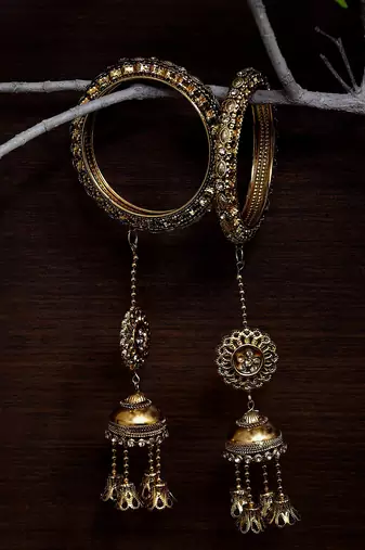 Antique Gold Plated Jhumki Bangle Set