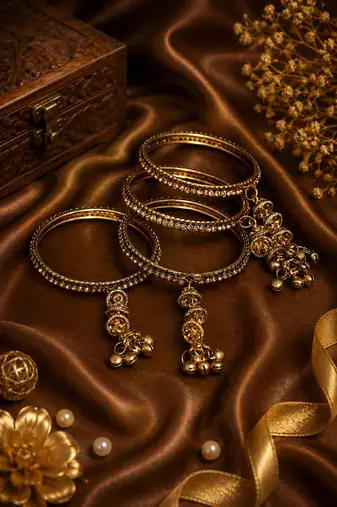 Antique Gold Plated Stone Studded Jhumki Bangle